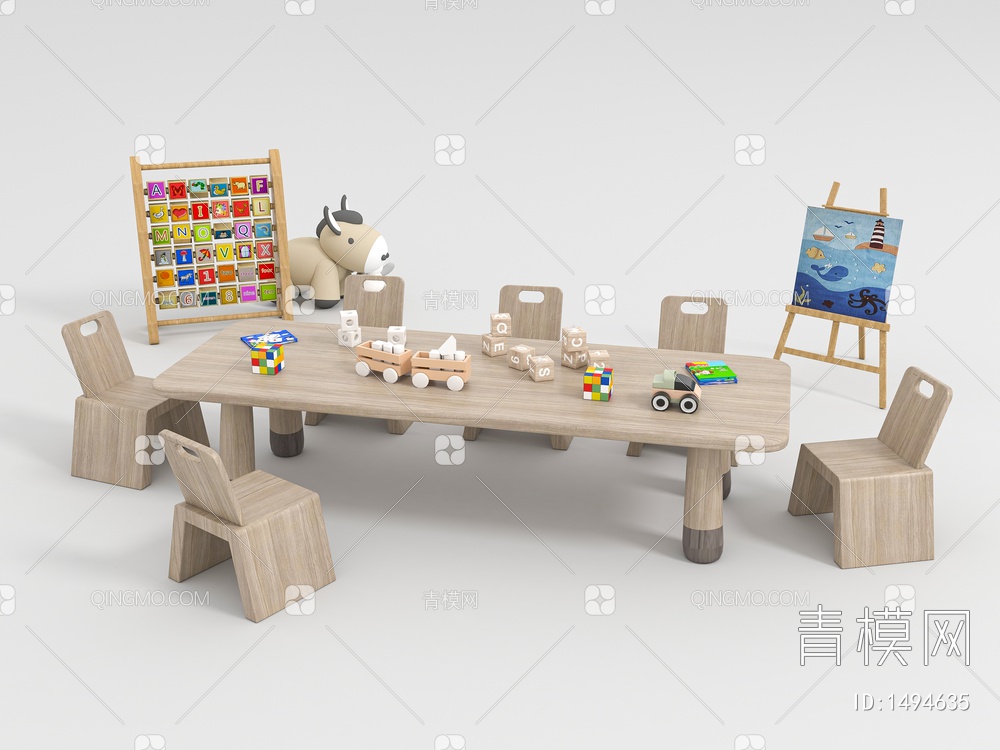 儿童桌椅组合SU模型下载【ID:1494635】