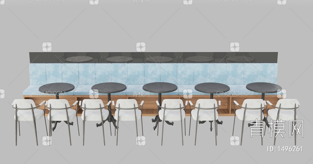 沙发卡座 餐厅桌椅组合3D模型下载【ID:1496261】