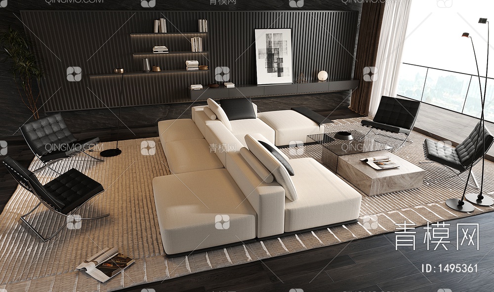 客厅 沙发茶几组合3D模型下载【ID:1495361】