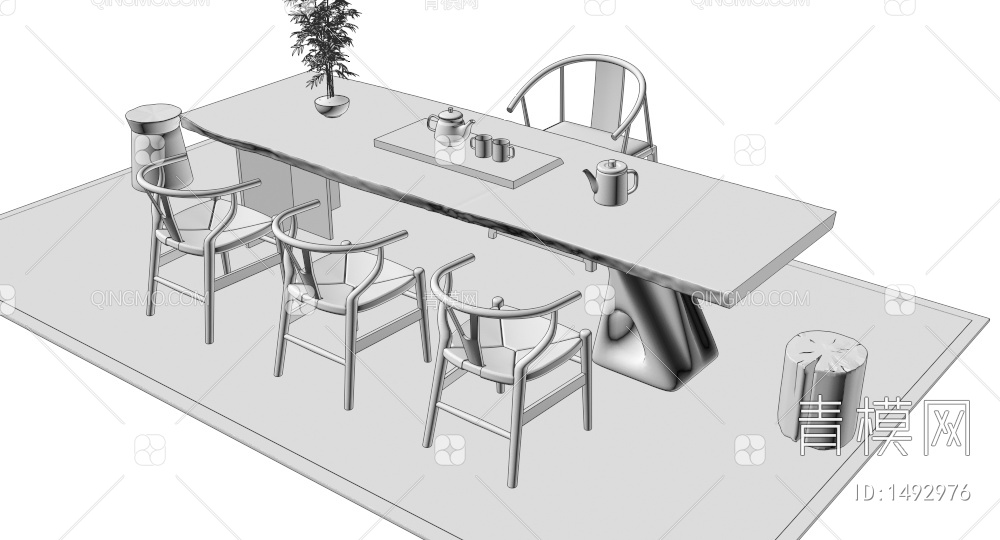 茶桌椅组合3D模型下载【ID:1492976】