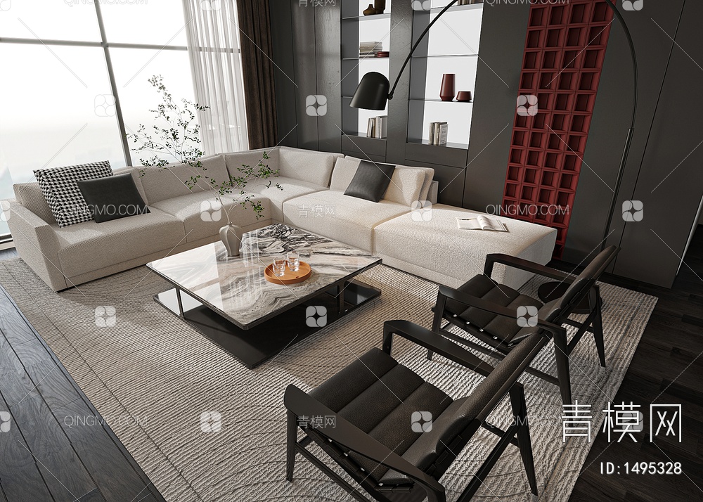 客厅 沙发茶几组合3D模型下载【ID:1495328】