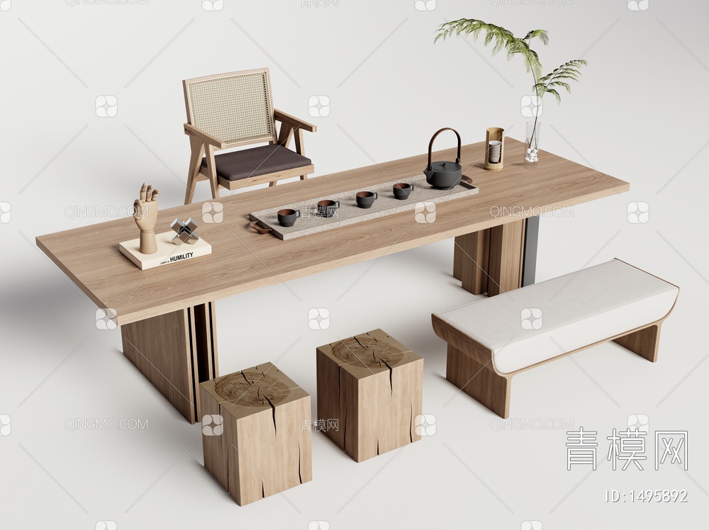 茶台 茶桌椅 花瓶摆件3D模型下载【ID:1495892】