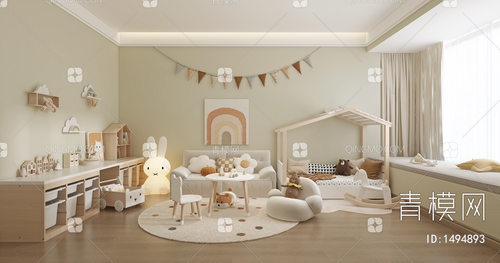 儿童房，儿童玩具室，蒙式儿童房3D模型下载【ID:1494893】