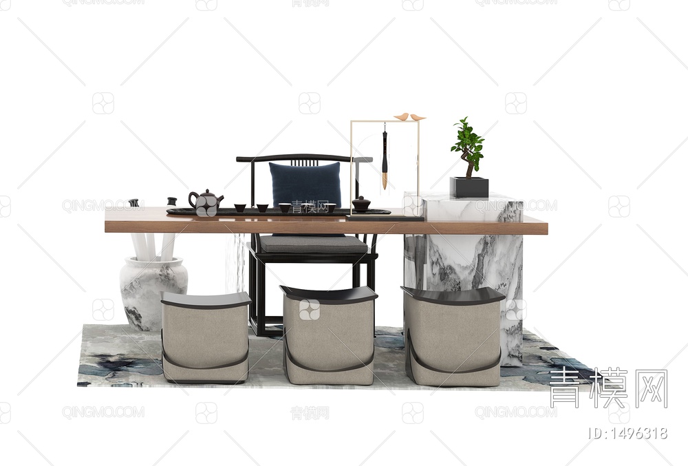 茶桌椅组合3D模型下载【ID:1496318】