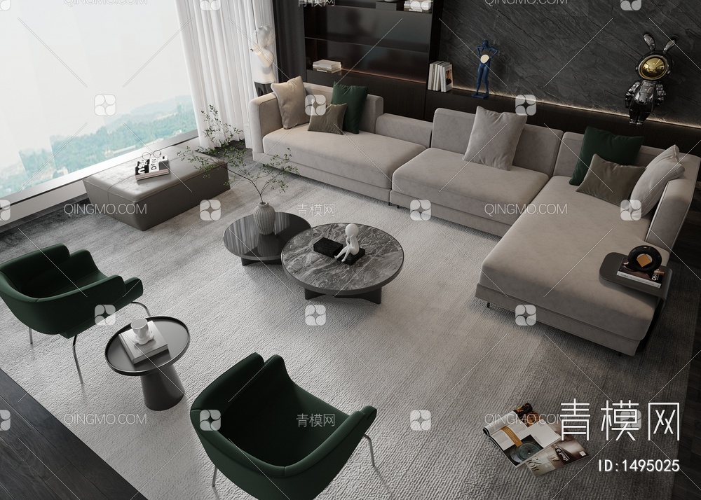 沙发茶几组合3D模型下载【ID:1495025】