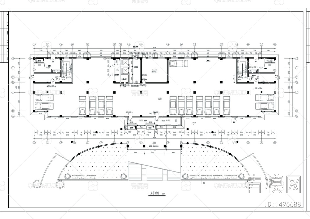 大型独栋办公楼建筑cad图【ID:1495688】