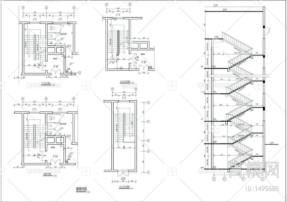 大型独栋办公楼建筑cad图【ID:1495688】