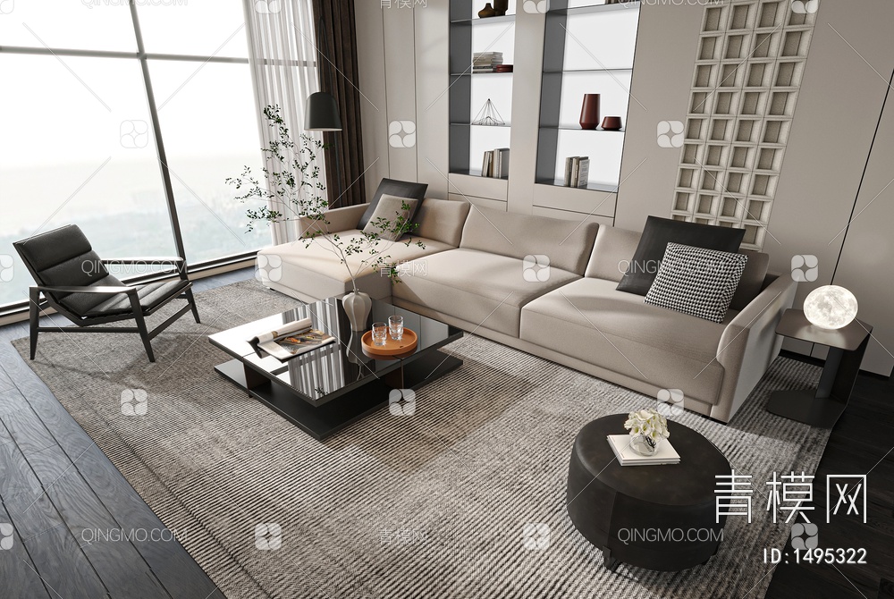 客厅 沙发茶几组合3D模型下载【ID:1495322】