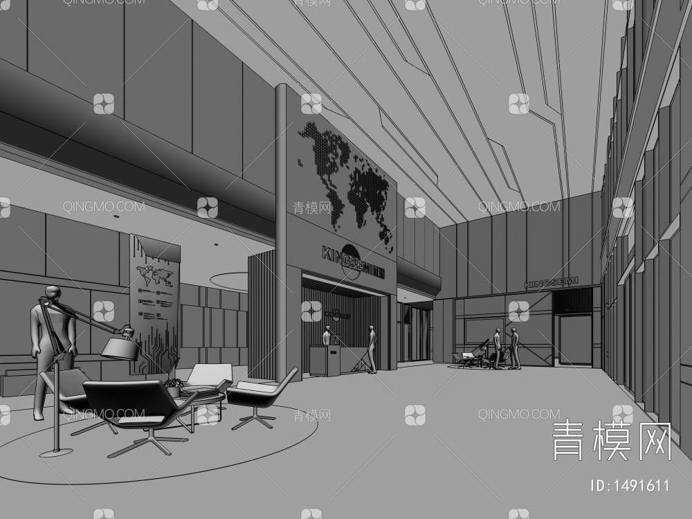 科技办公楼大厅大堂3D模型下载【ID:1491611】
