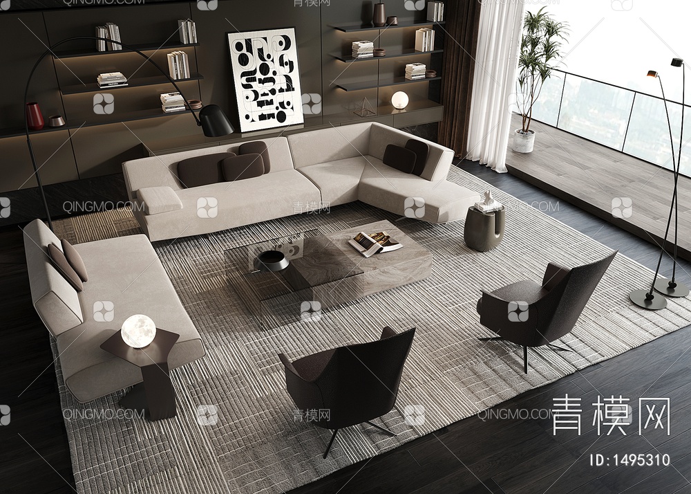 客厅 沙发茶几组合3D模型下载【ID:1495310】