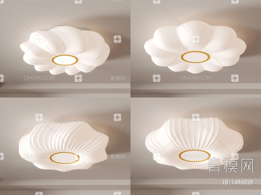 卧室灯 主卧吸顶灯 新款灯具组合-米白灯罩款3D模型下载【ID:1496939】