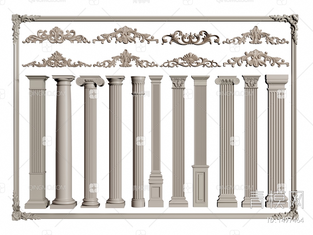 罗马柱 雕花柱子 石膏雕花 石膏线3D模型下载【ID:1497464】