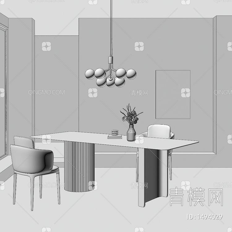 餐桌椅组合 桌子 饰品 摆件3D模型下载【ID:1494029】