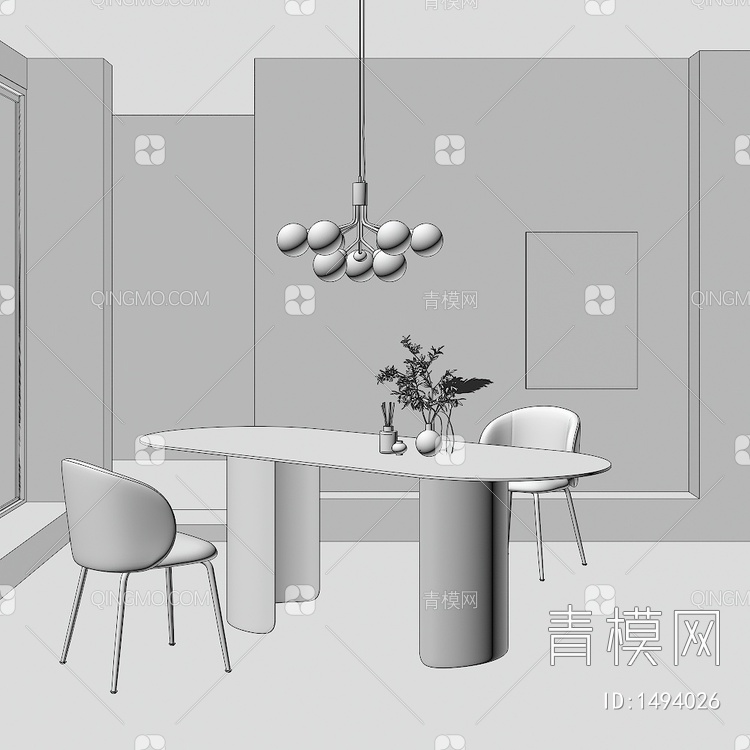 餐桌椅组合 桌子 饰品 摆件3D模型下载【ID:1494026】