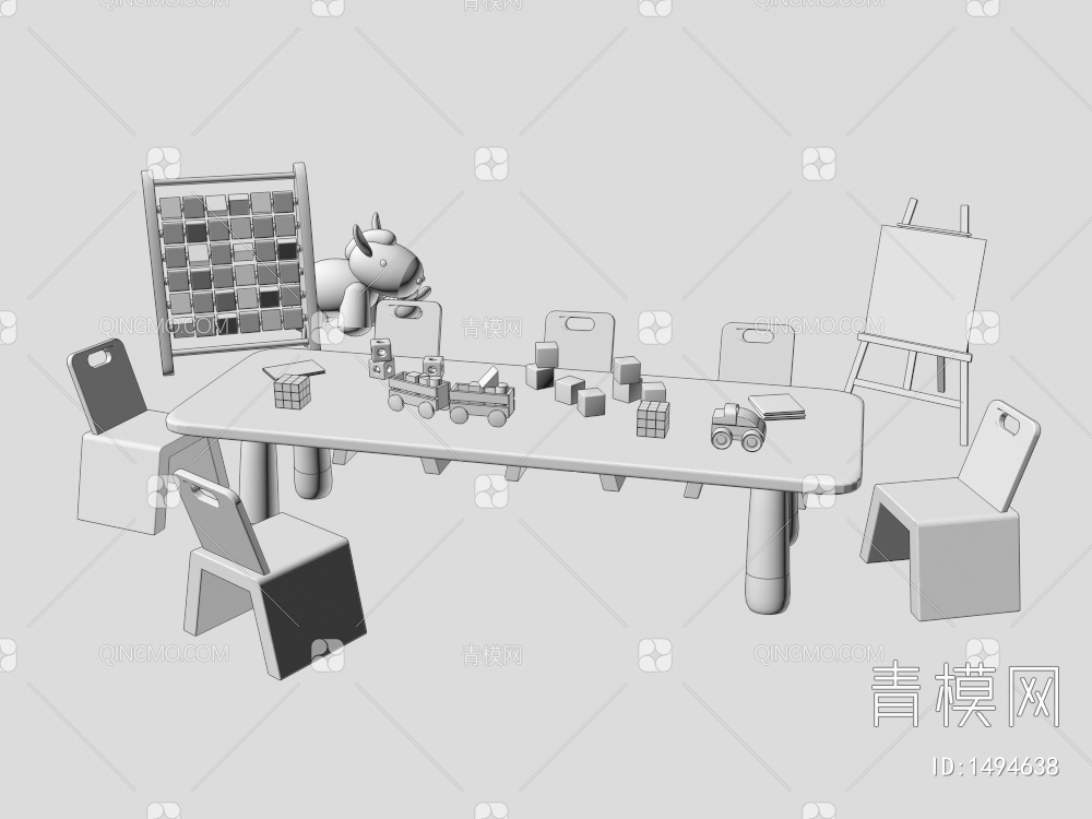 儿童桌椅组合3D模型下载【ID:1494638】