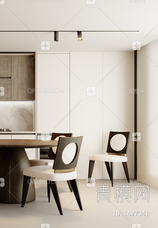 开放式厨房，餐桌椅3D模型下载【ID:1497341】