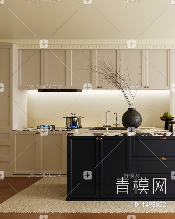 开放式厨房，餐吧台3D模型下载【ID:1498022】