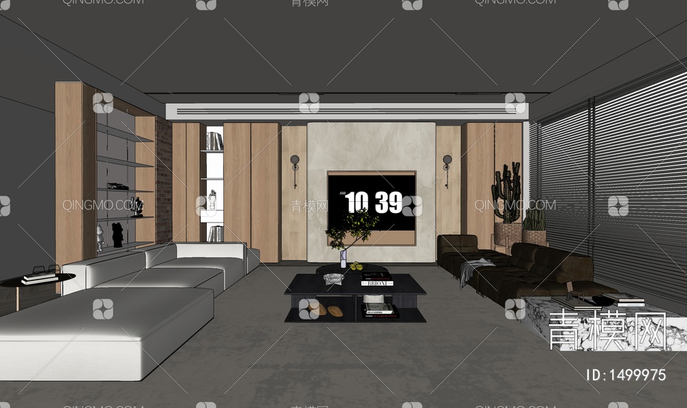 客厅，原木，沙发茶几组合SU模型下载【ID:1499975】