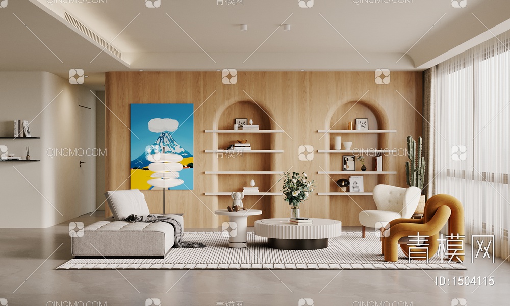 客厅，，原木，沙发茶几组合SU模型下载【ID:1504115】