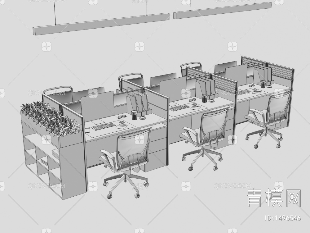 办公桌椅组合3D模型下载【ID:1496546】