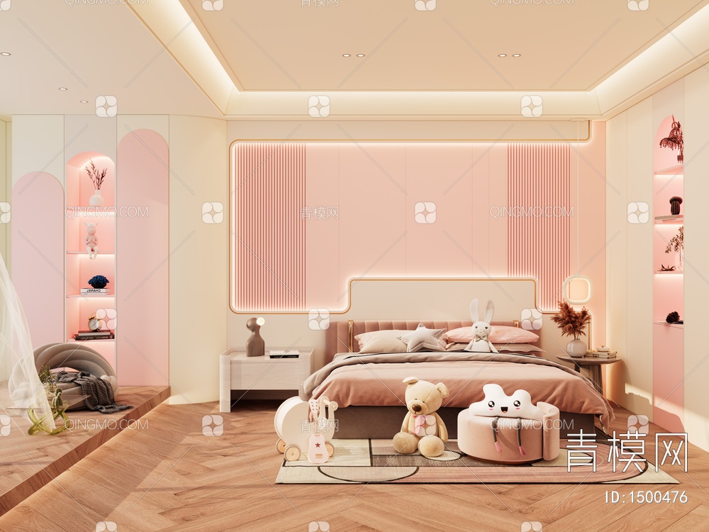 粉色系卧室3D模型下载【ID:1500476】