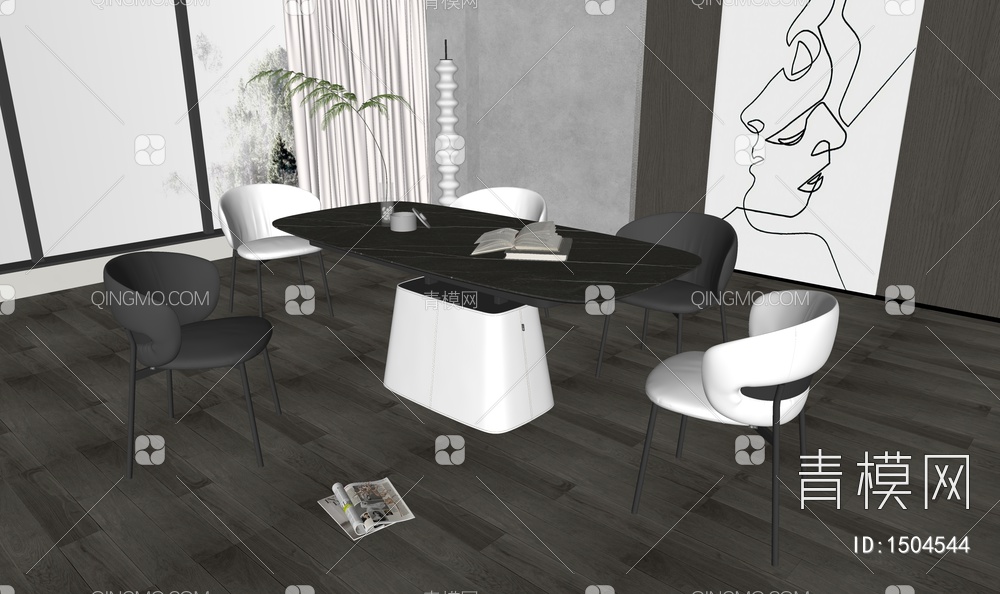 餐桌椅组合SU模型下载【ID:1504544】