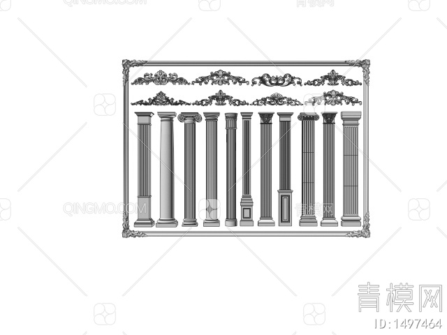 罗马柱 雕花柱子 石膏雕花 石膏线3D模型下载【ID:1497464】