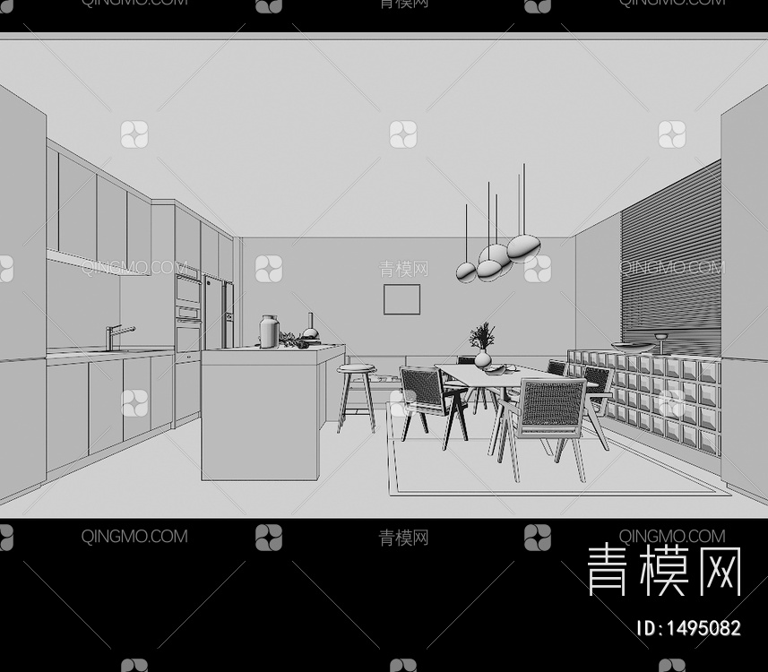 开放式厨房3D模型下载【ID:1495082】