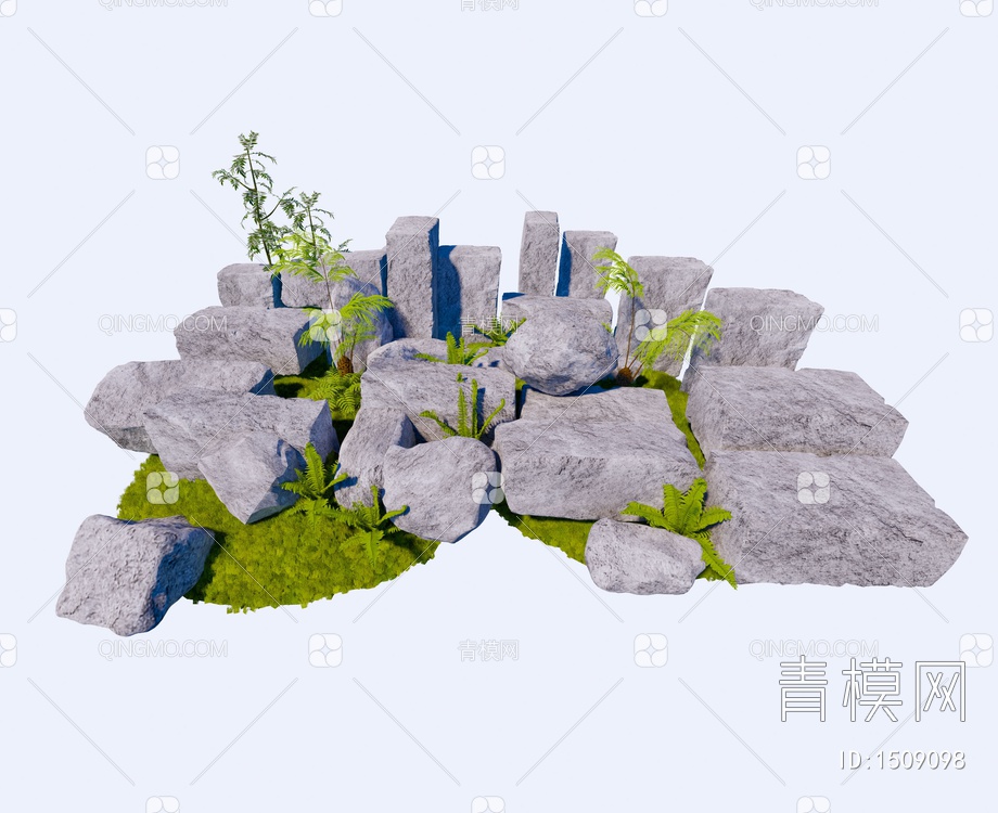 石块 岩石 石头 景观石头 蕨类植物SU模型下载【ID:1509098】