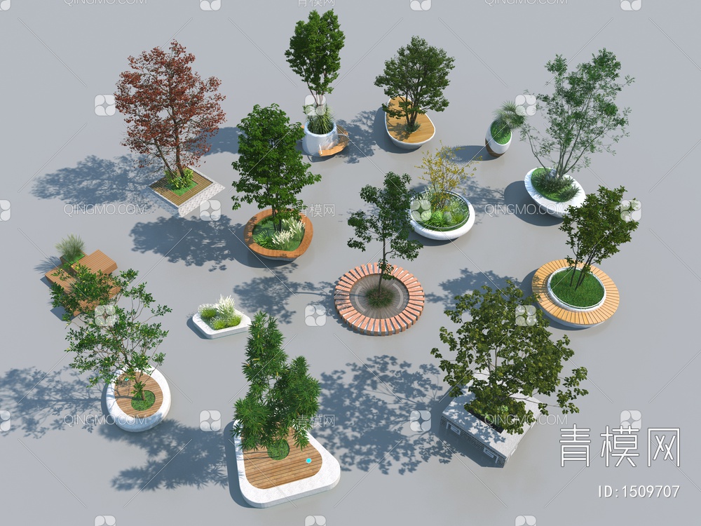 景观树池 花池 景观坐凳 异形树池 树池 花坛 花钵 灌木 植物3D模型下载【ID:1509707】