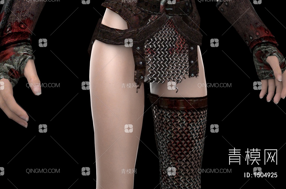 数字人 高颜值 粉发 锁链 大胸乳沟修身 长腿美女3D模型下载【ID:1504925】
