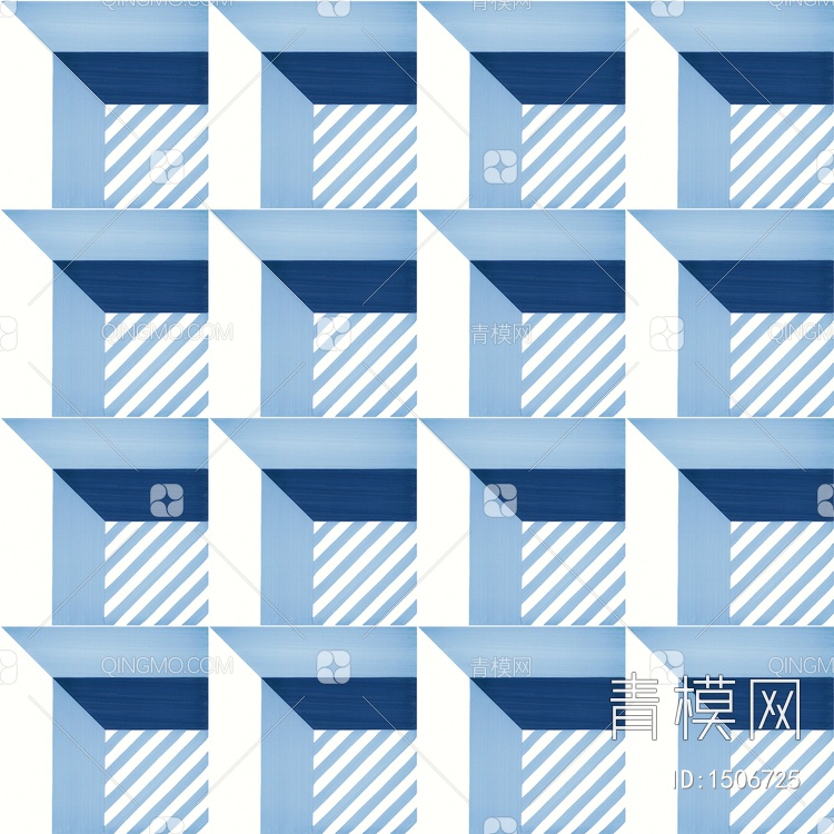 蓝色几何图案花砖贴图下载【ID:1506725】