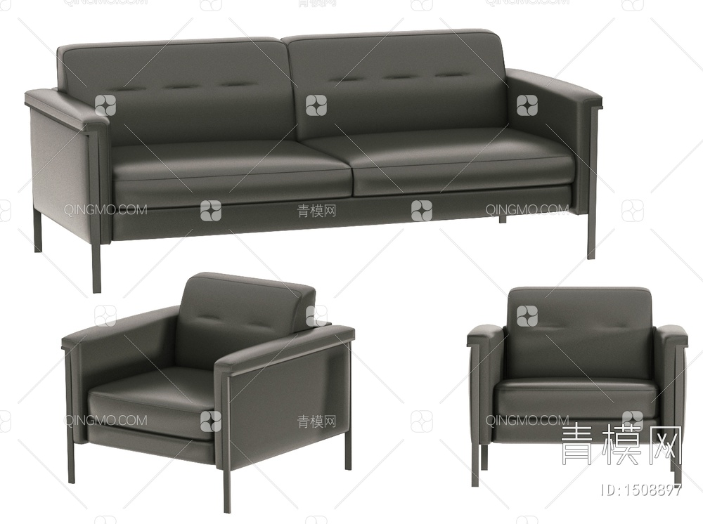 办公沙发，三人沙发，单人沙发，皮质沙发，休闲沙发，接待沙发，茶几SU模型下载【ID:1508897】