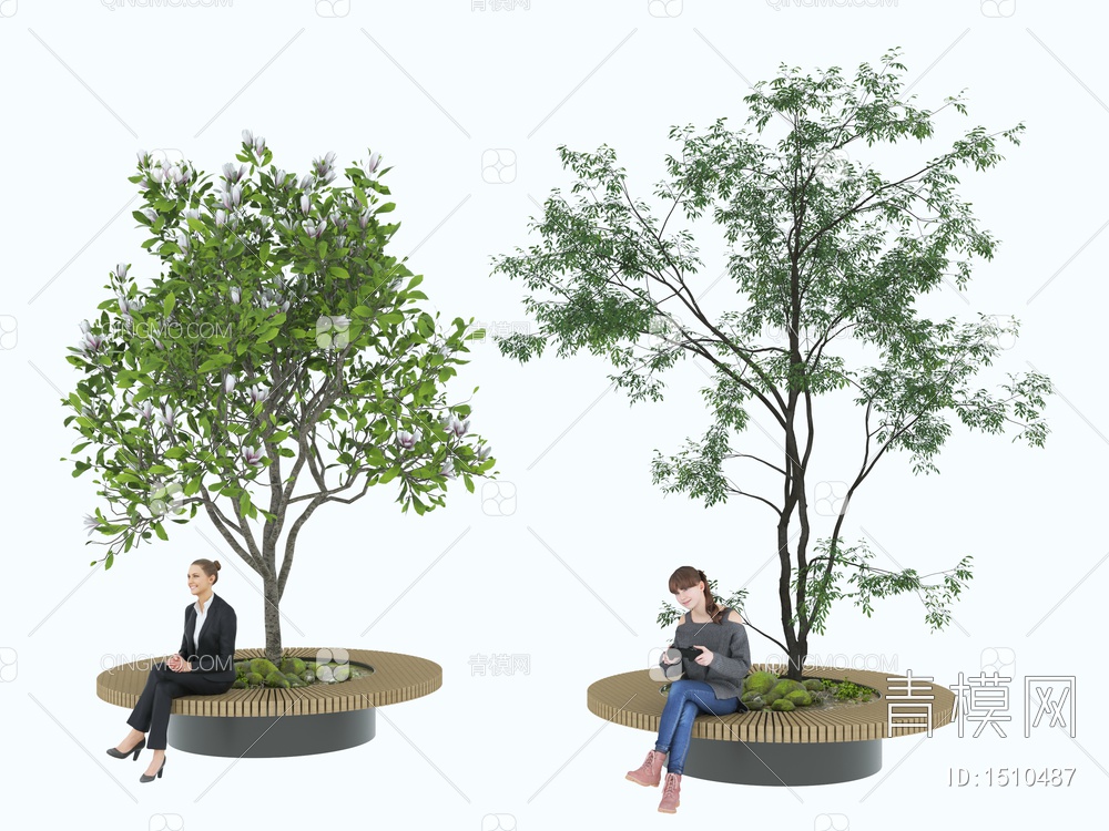 树池 景观树 景观座椅 行道树 树池座凳3D模型下载【ID:1510487】
