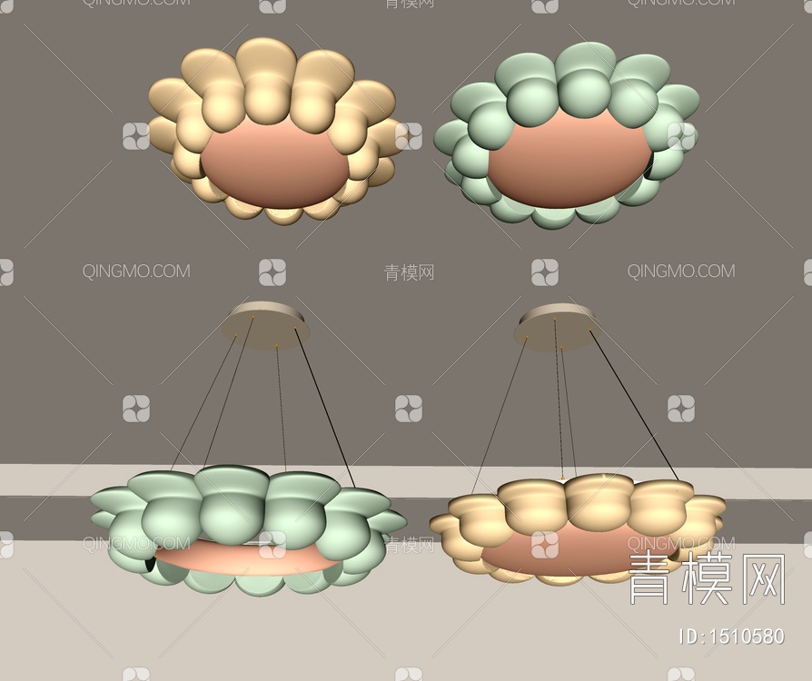 su吸顶灯 花型吊灯 奶油风吸顶灯 儿童灯 卧室灯组合SU模型下载【ID:1510580】