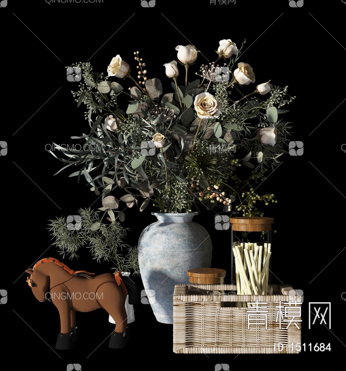 软装摆件装饰 植物花瓶3D模型下载【ID:1511684】