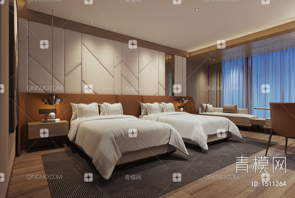 酒店客房 标准间卧室3D模型下载【ID:1511264】