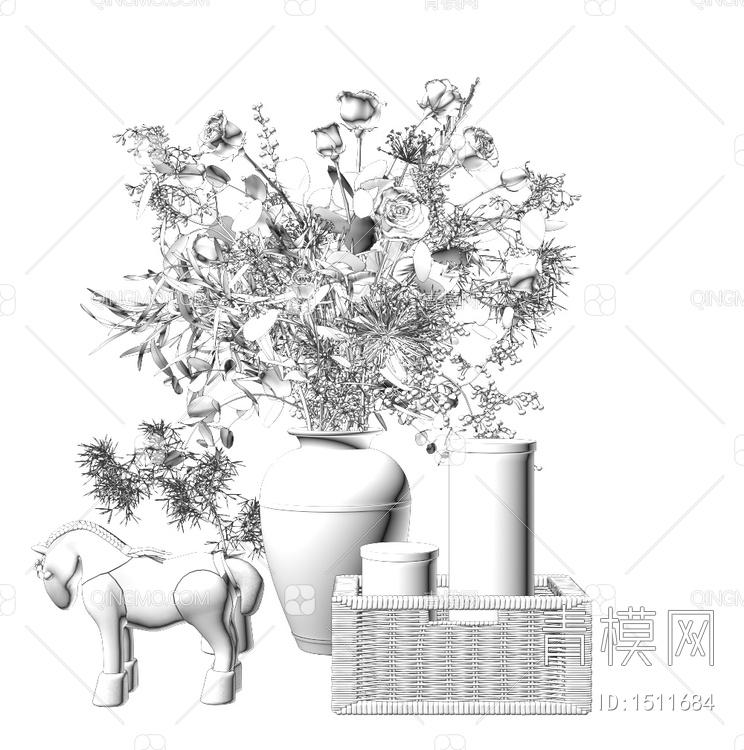 软装摆件装饰 植物花瓶3D模型下载【ID:1511684】