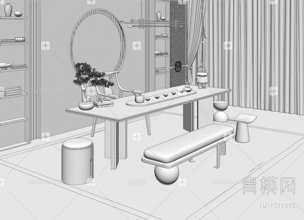 茶桌椅组合3D模型下载【ID:1511915】