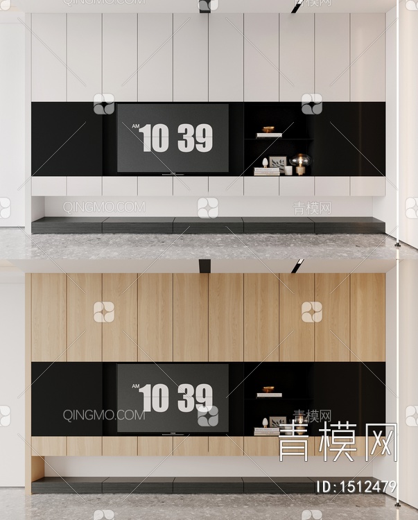 电视机墙，柜子，壁柜，吊柜，客厅3D模型下载【ID:1512479】