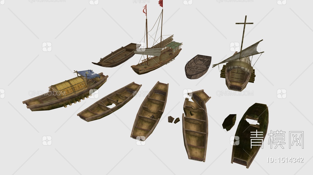 乌篷船 木船 渔船 船舰 帆船 游船 小舟SU模型下载【ID:1514342】