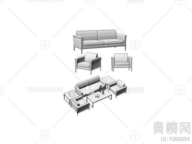 办公沙发，三人沙发3D模型下载【ID:1508894】