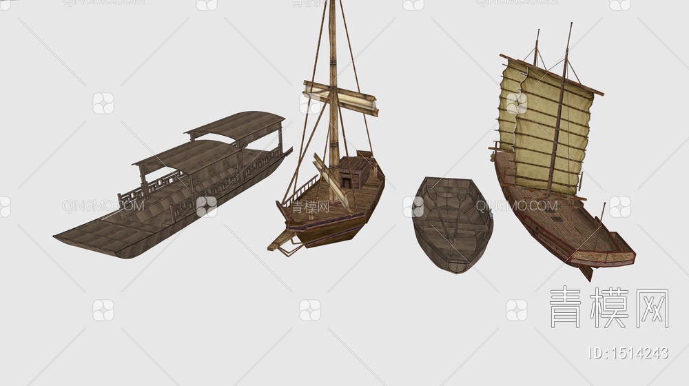 乌篷船 木船 渔船 船舰 帆船 游船 小舟SU模型下载【ID:1514243】