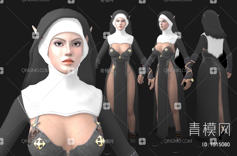 圣女修道士院女人修女数字人女人小姐姐美女模特长腿3D模型下载【ID:1515080】