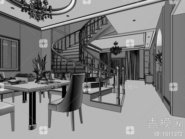 别墅家装客餐厅3D模型下载【ID:1511372】