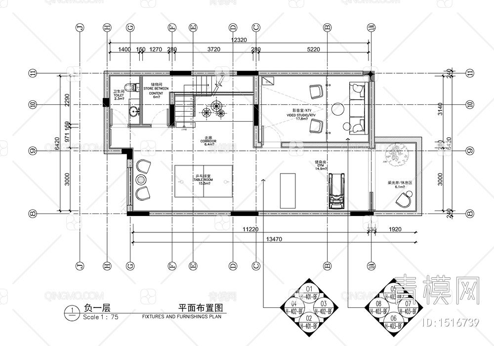 四层别墅室内施工图 家装 别墅 豪宅 私宅 洋房 样板房【ID:1516739】