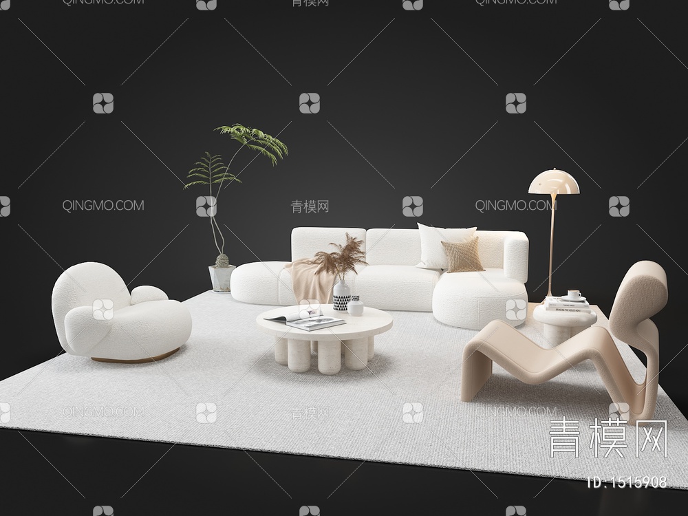 沙发茶几组合3D模型下载【ID:1515908】