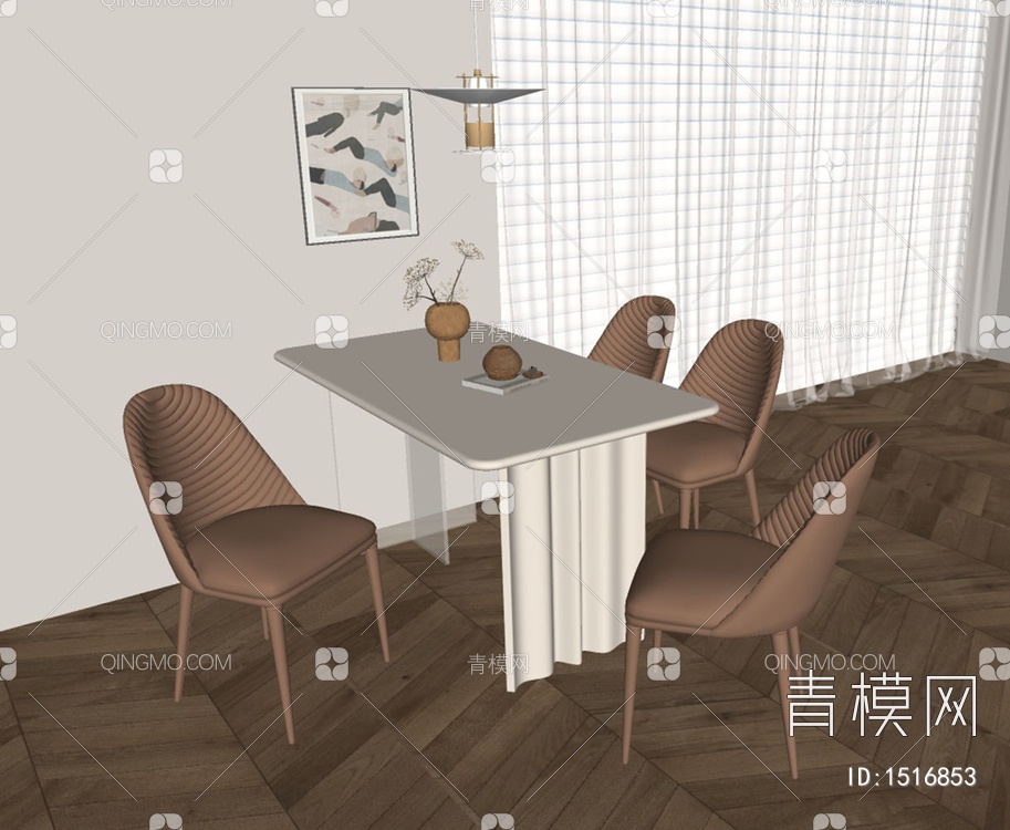 条形餐桌椅SU模型下载【ID:1516853】