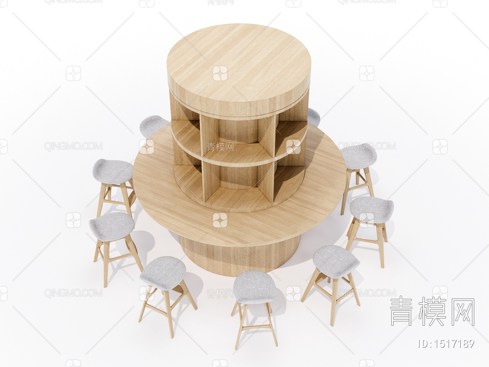 圆形实木书桌椅SU模型下载【ID:1517189】