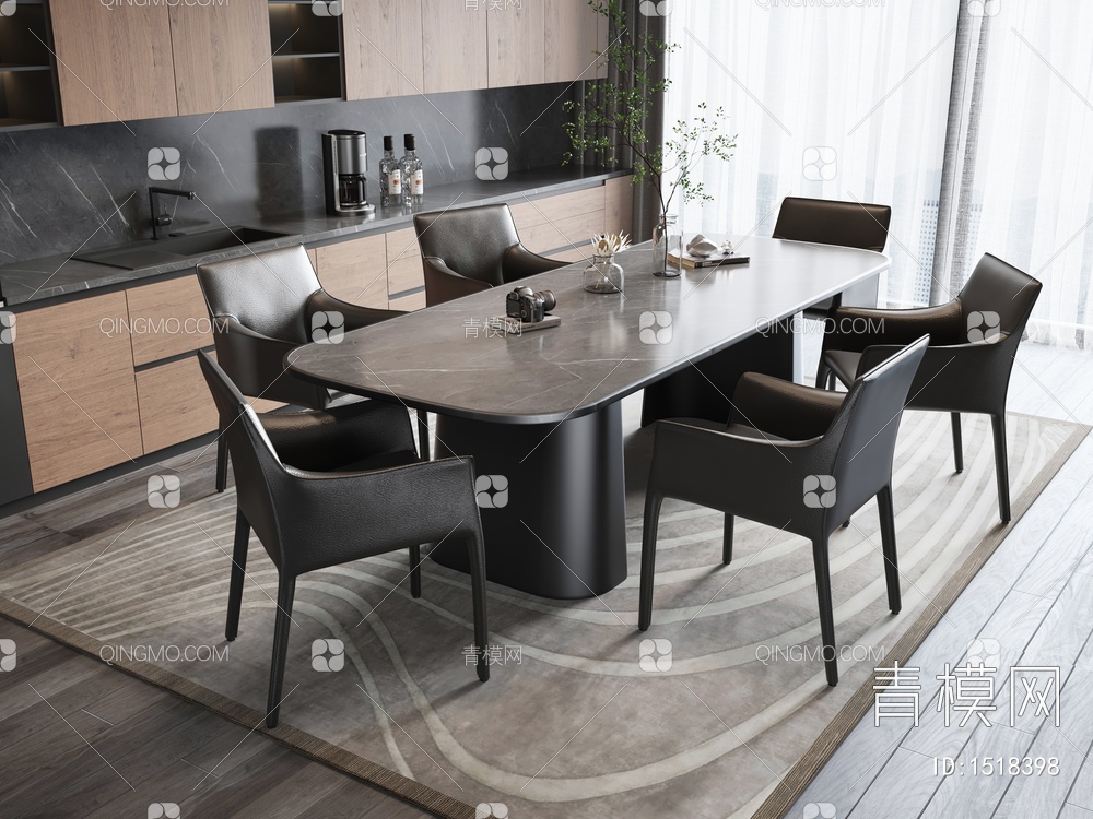 餐桌椅组合 餐厅 单椅 酒柜 地毯3D模型下载【ID:1518398】